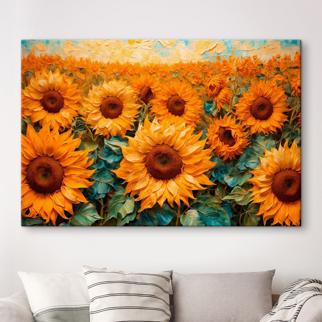 Painting of sunflowers in a field Painting of sunflowers in a field
