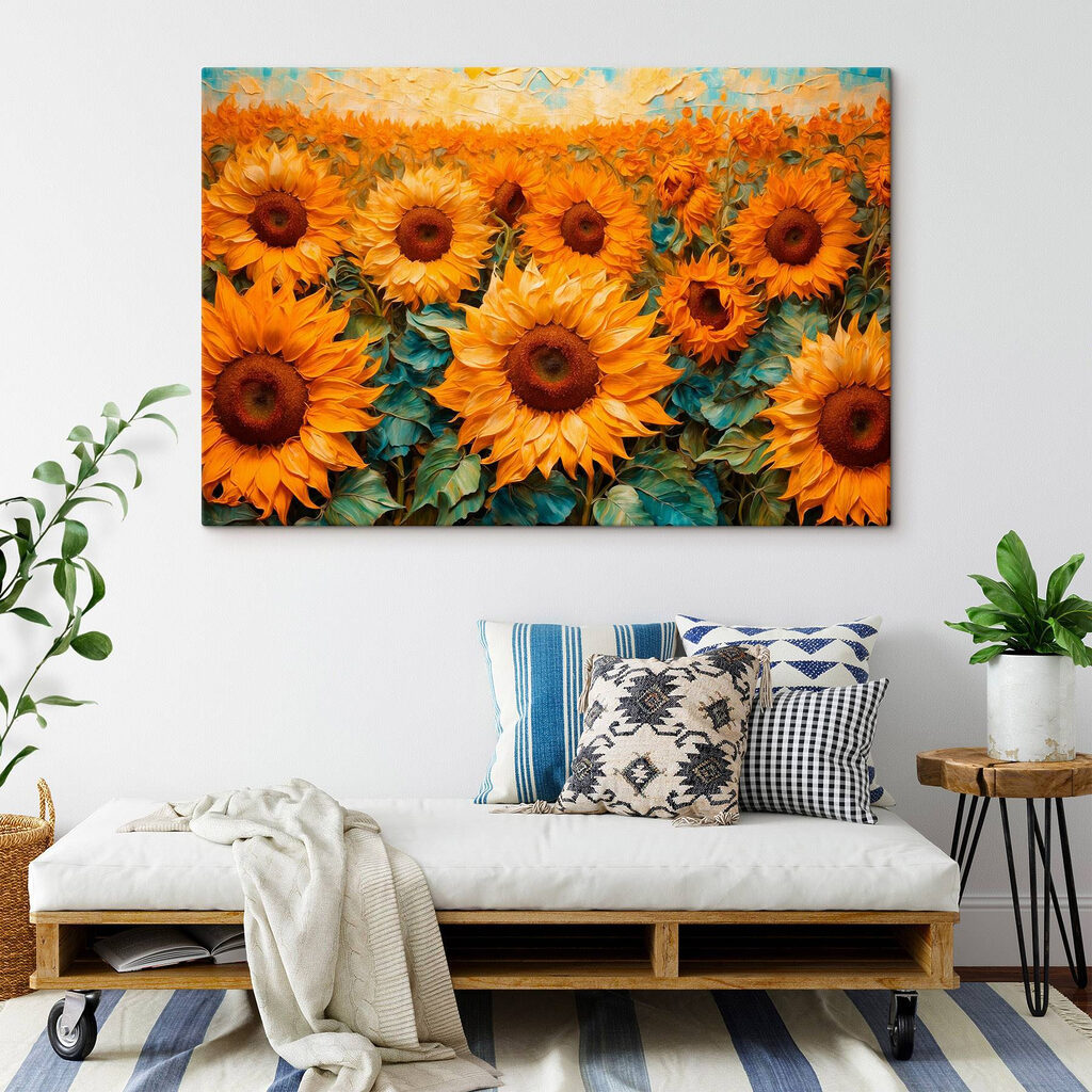 Painting of sunflowers in a field Painting of sunflowers in a field