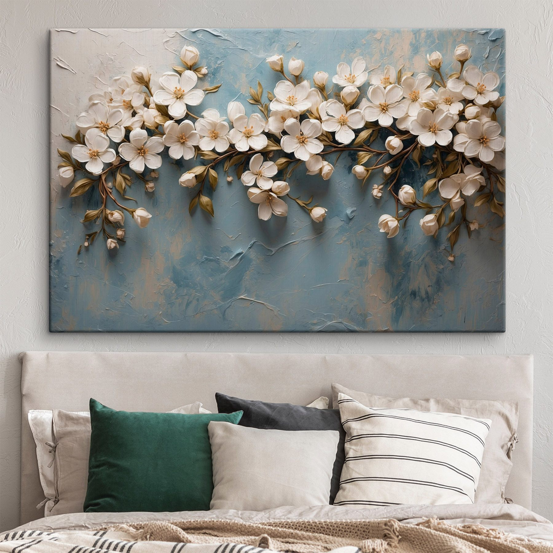 White flowers on a blue surface White flowers on a blue surface