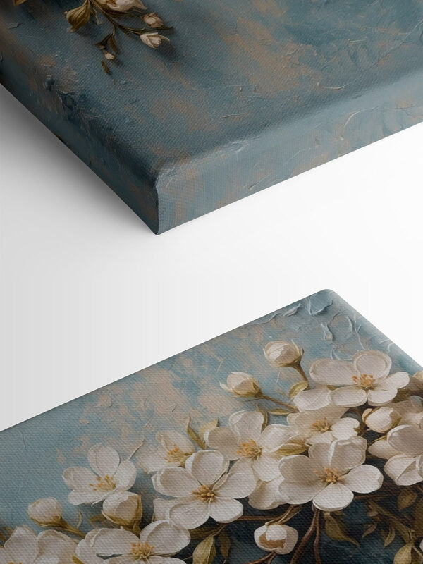 White flowers on a blue surface White flowers on a blue surface