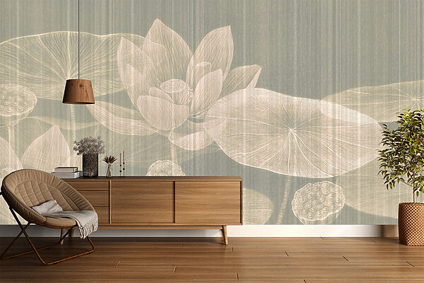 Delicato disegno di fiori e foglie di loto Delicato disegno di fiori e foglie di loto