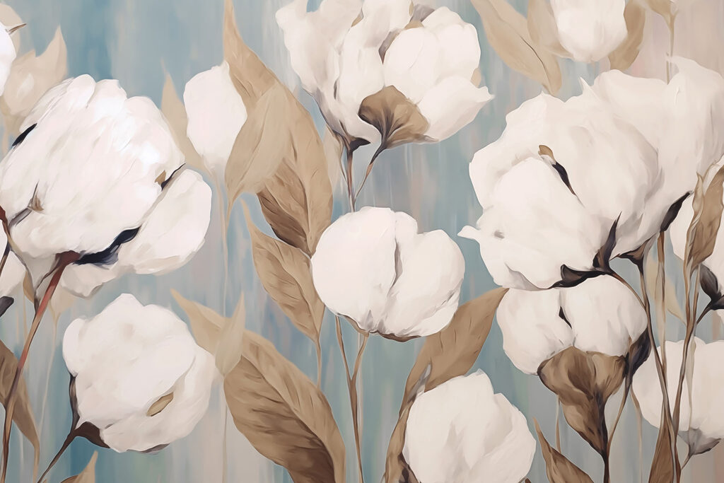 Pittura di fiori bianchi e foglie marroni Pittura di fiori bianchi e foglie marroni