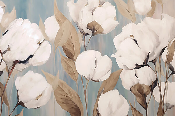 Pittura di fiori bianchi e foglie marroni Pittura di fiori bianchi e foglie marroni