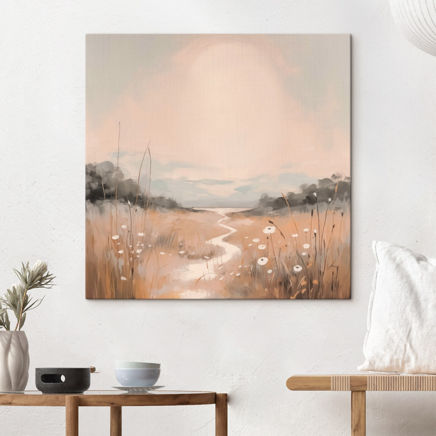 Painting of a river running through a field Painting of a river running through a field