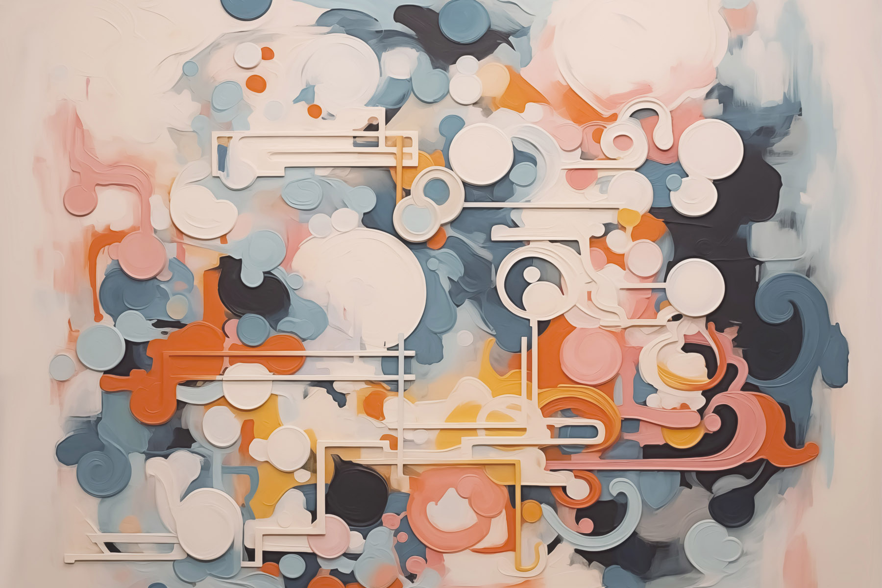 Colorful art piece with white lines and circles Colorful art piece with white lines and circles