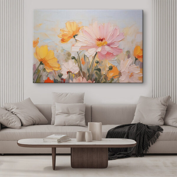 Painting of flowers on a blue background