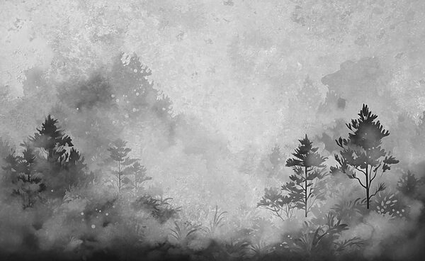 Immagine in bianco e nero di alberi e cespugli Immagine in bianco e nero di alberi e cespugli