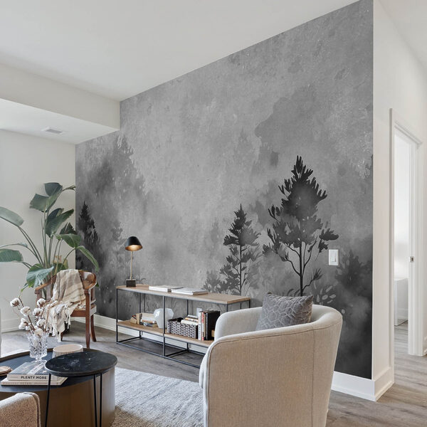Immagine in bianco e nero di alberi e cespugli Immagine in bianco e nero di alberi e cespugli