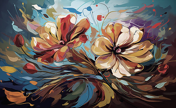 Pittura di fiori su sfondo blu Pittura di fiori su sfondo blu