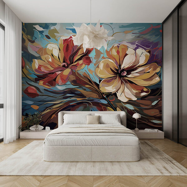 Pittura di fiori su sfondo blu Pittura di fiori su sfondo blu
