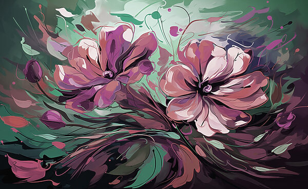 Pittura di fiori su sfondo verde Pittura di fiori su sfondo verde