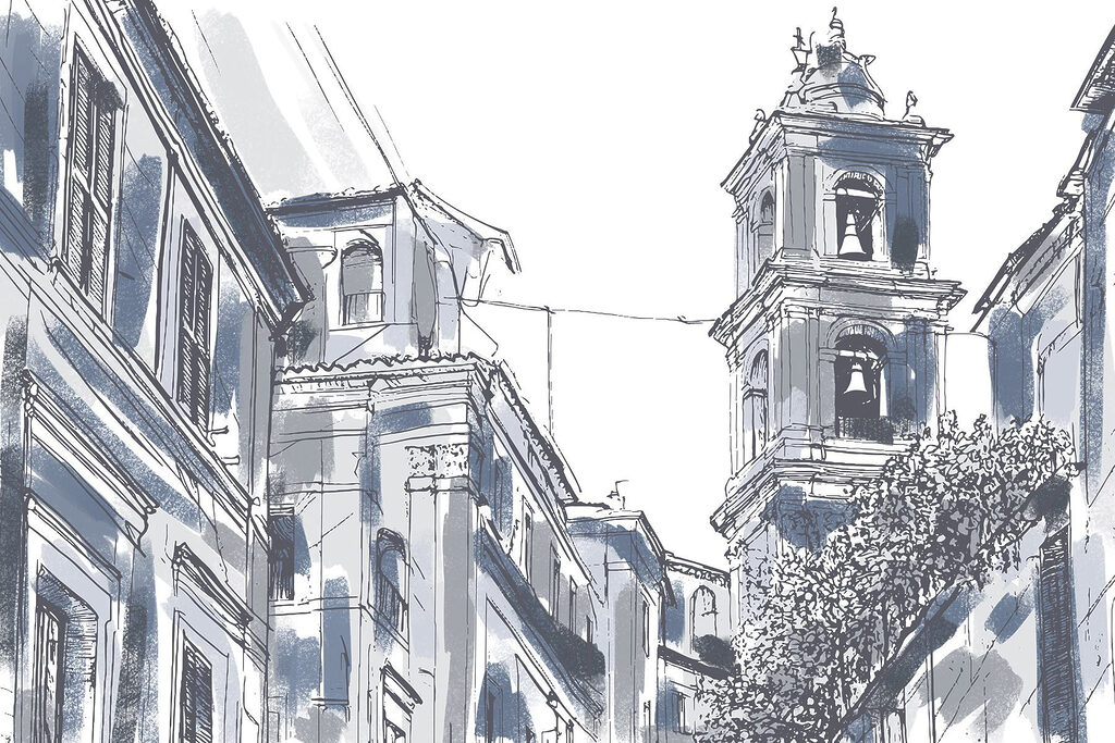 Disegno di un edificio con campane Disegno di un edificio con campane