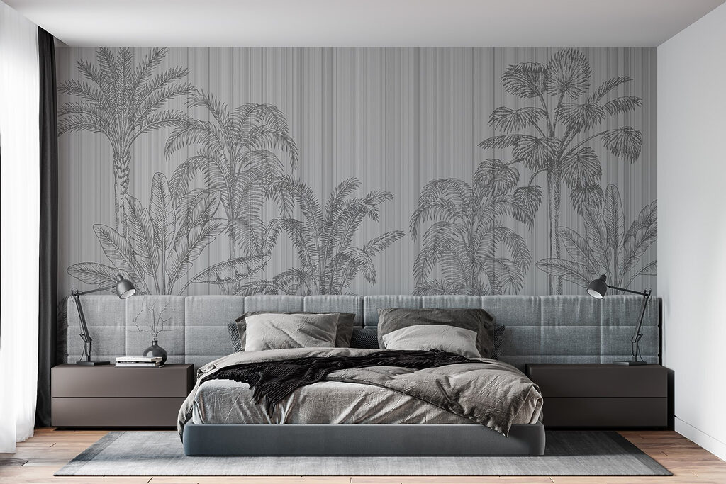 Grey and white background with palm trees Grey and white background with palm trees