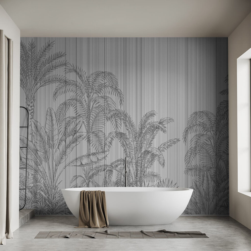 Grey and white background with palm trees Grey and white background with palm trees