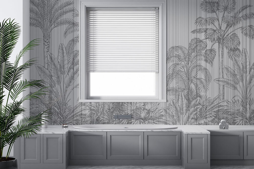 Grey and white background with palm trees Grey and white background with palm trees