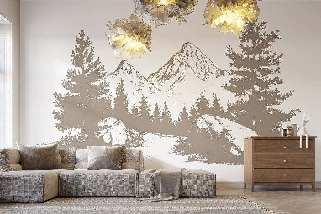 Mountain range with trees and rocks