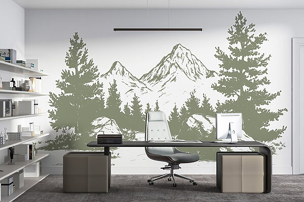 Drawing of trees and mountains
