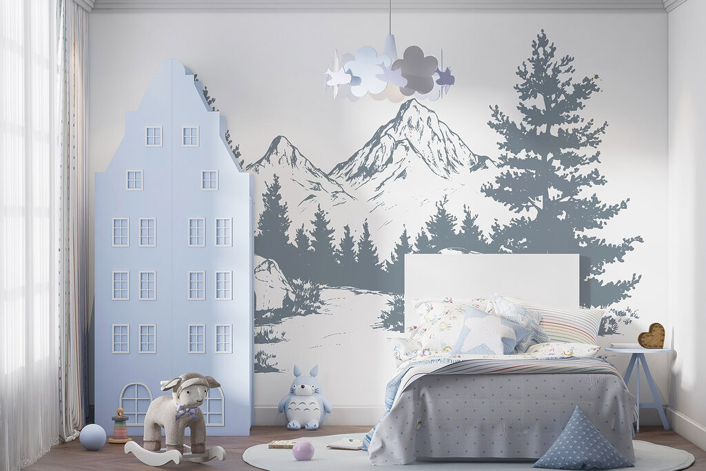 Mountain range with trees and rocks