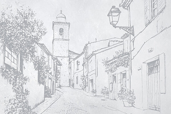 Disegno di una strada con campanile Disegno di una strada con campanile