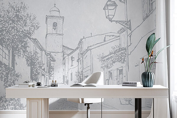 Disegno di una strada con campanile Disegno di una strada con campanile