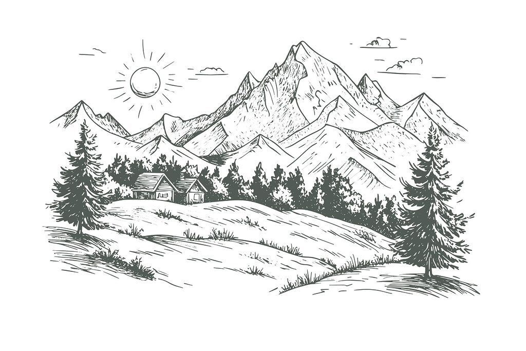 Paesaggio con alberi e casa Paesaggio con alberi e casa