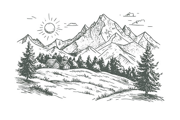 Paesaggio con alberi e casa Paesaggio con alberi e casa