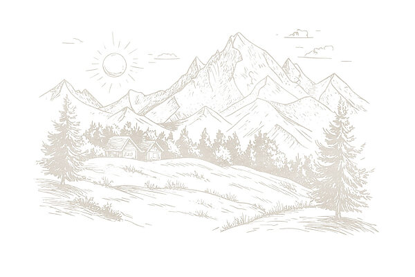 Disegno di un paesaggio con montagne e alberi Disegno di un paesaggio con montagne e alberi