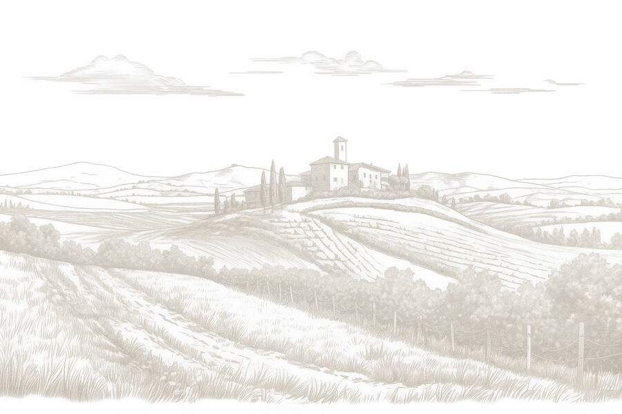 Paesaggio con casa e campi Paesaggio con casa e campi