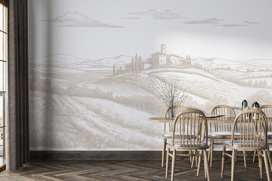 Paesaggio con casa e campi Paesaggio con casa e campi