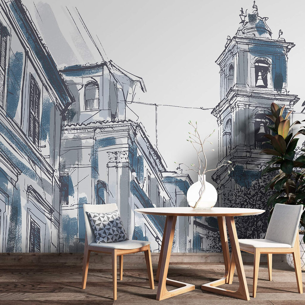 Drawing of a building with bells Drawing of a building with bells