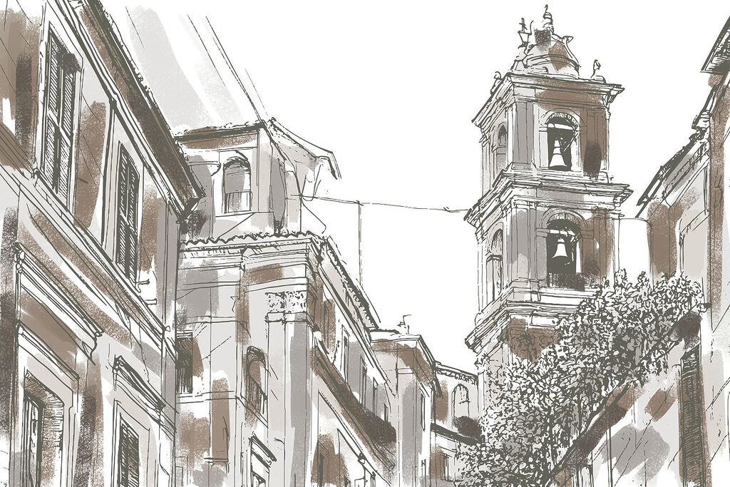 Disegno di un edificio con campane Disegno di un edificio con campane