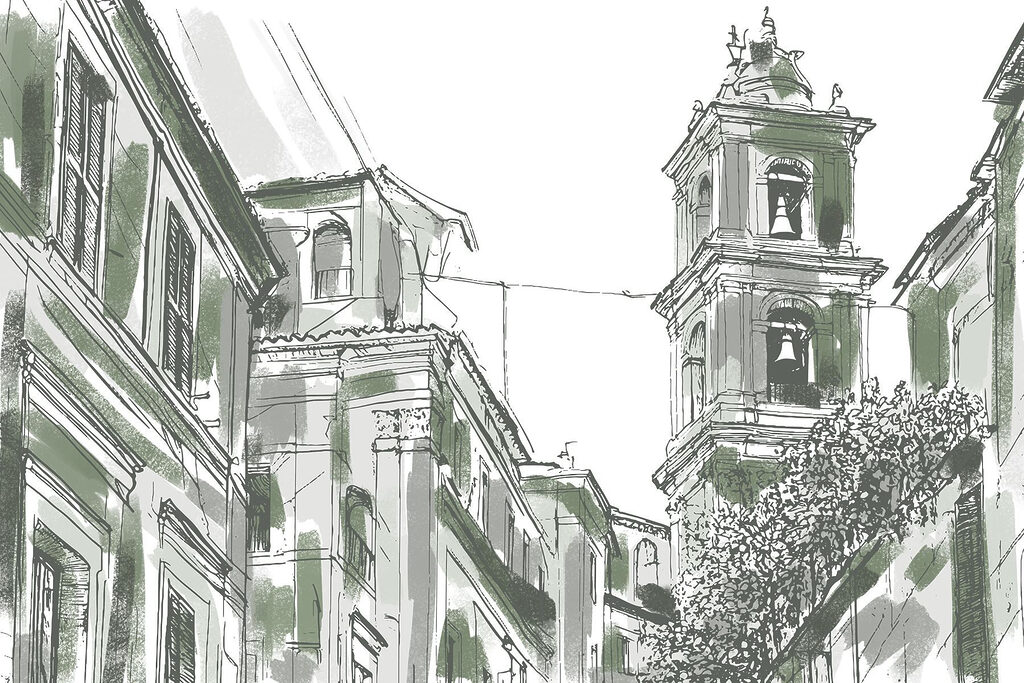 Disegno di un edificio con campane Disegno di un edificio con campane
