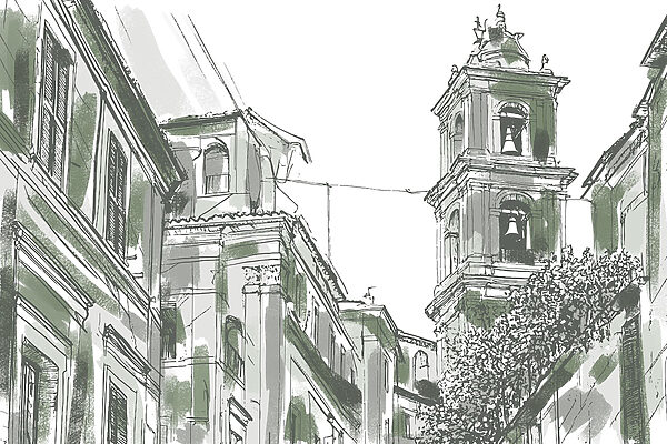 Disegno di un edificio con campane Disegno di un edificio con campane