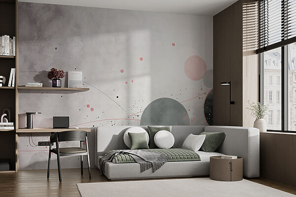 Carta da parati Cerchi e linee grigie e rosa (COD: w08904) Carta da parati Carta da parati Cerchi e linee grigie e rosa (COD: w08904)