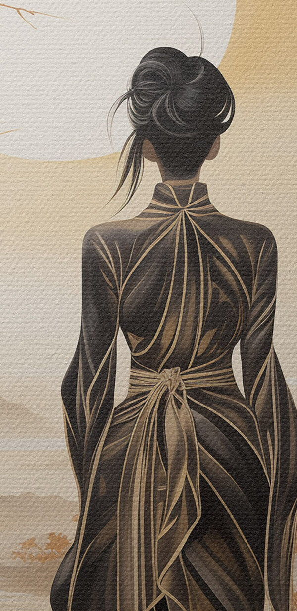Woman in a long dress looking at the sun