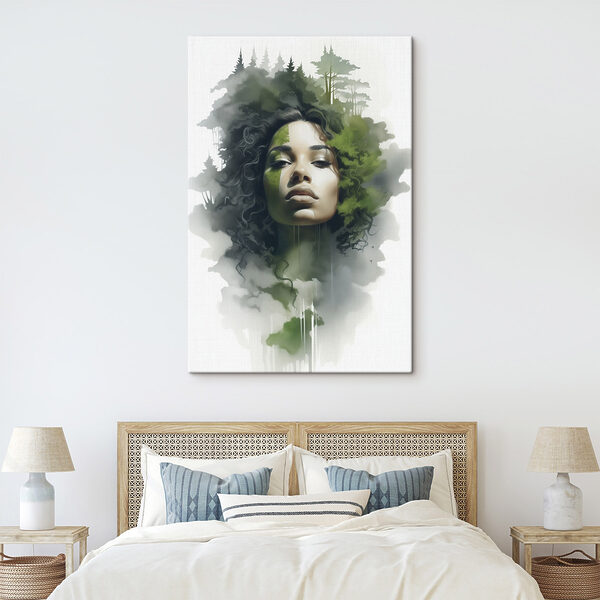 Woman with green leaves on her face Woman with green leaves on her face