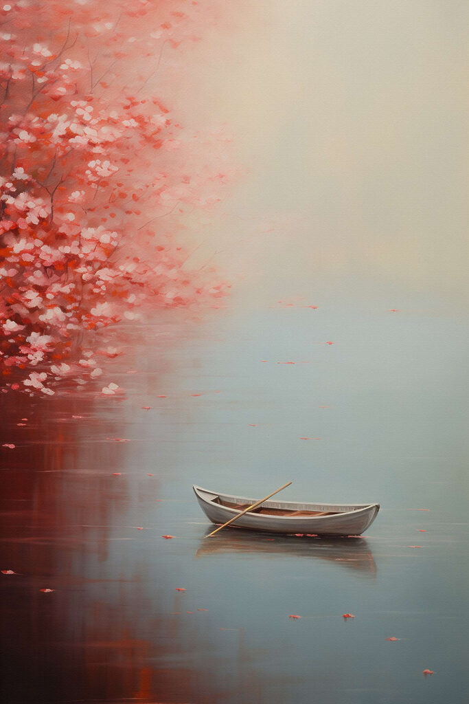 Painting of a boat in water Painting of a boat in water