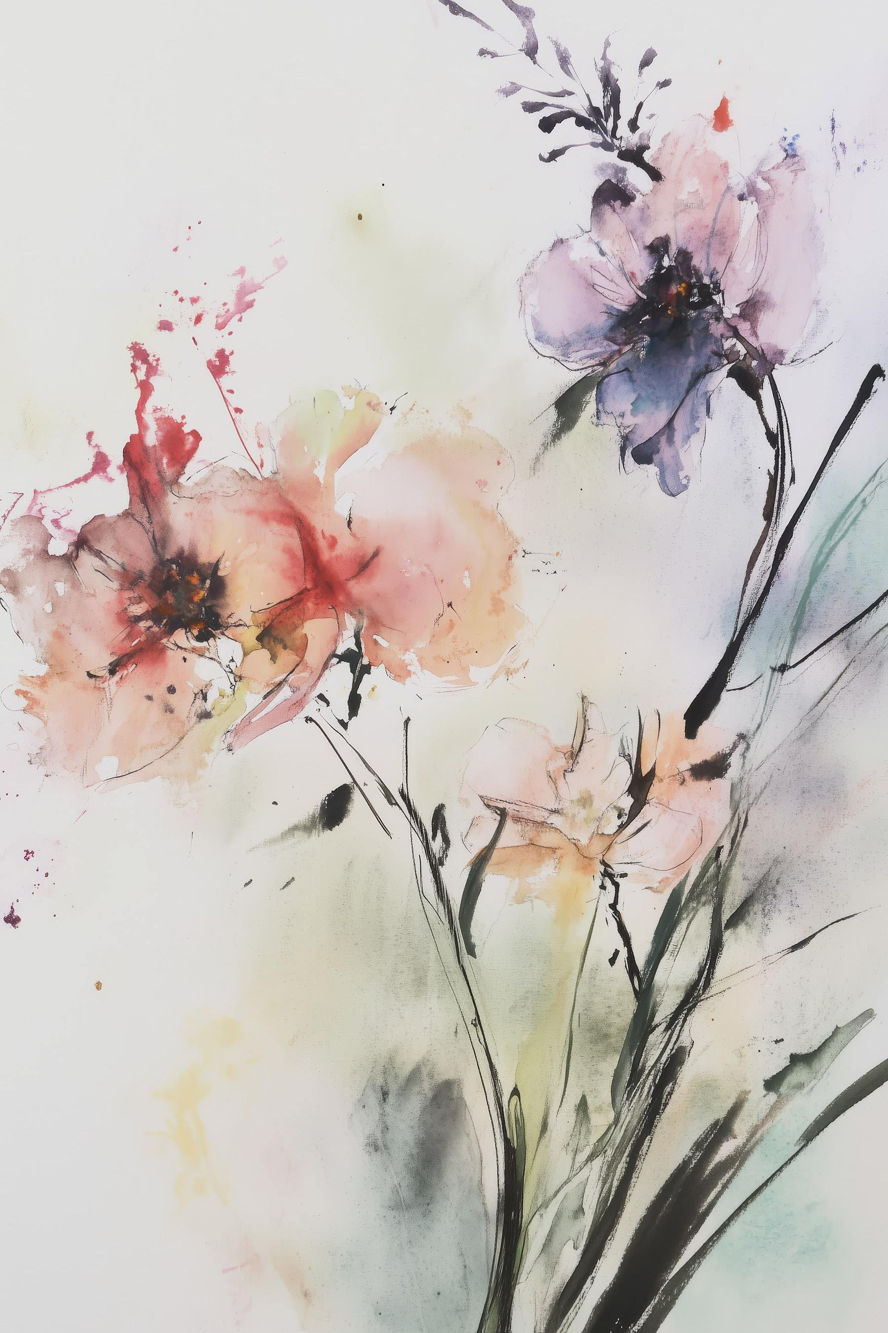 Painting of flowers on a white surface Painting of flowers on a white surface