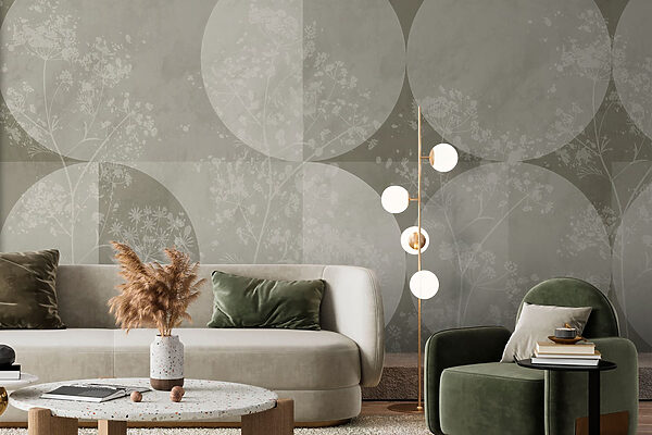 Sfondo grigio e bianco con cerchi e fiori Sfondo grigio e bianco con cerchi e fiori