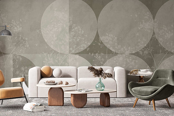 Sfondo grigio e bianco con cerchi e fiori Sfondo grigio e bianco con cerchi e fiori