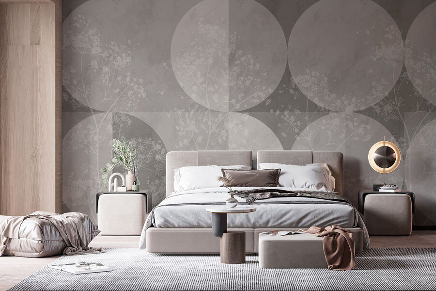 Sfondo grigio e bianco con cerchi e fiori Sfondo grigio e bianco con cerchi e fiori