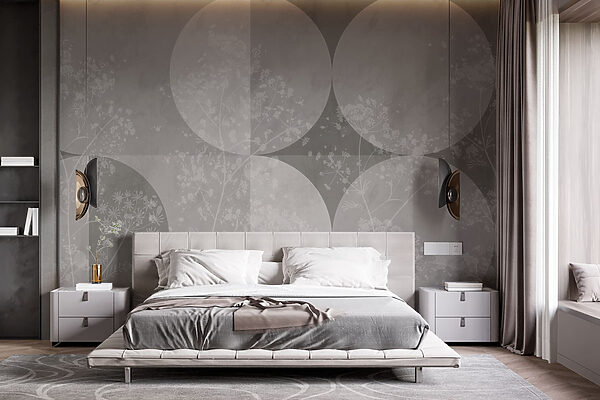 Sfondo grigio e bianco con cerchi e fiori Sfondo grigio e bianco con cerchi e fiori