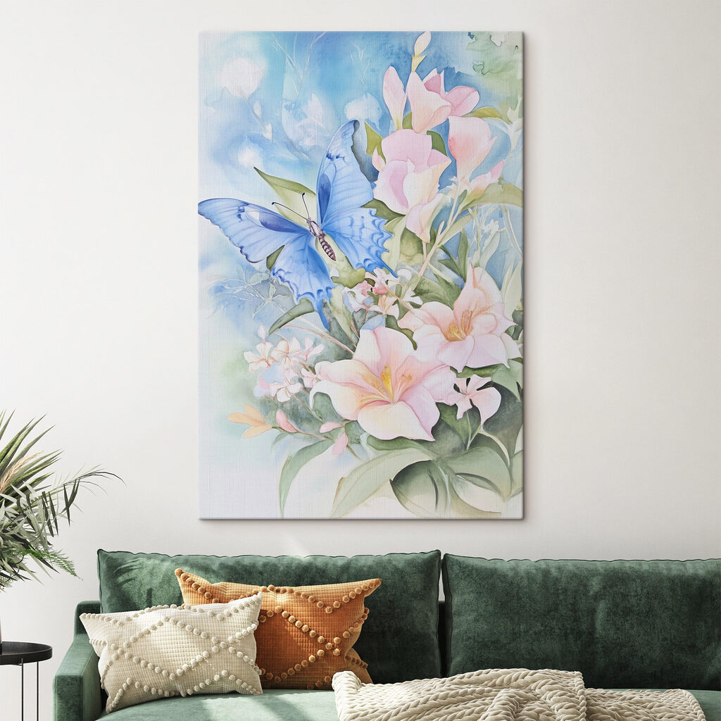 Painting of a butterfly on flowers Painting of a butterfly on flowers