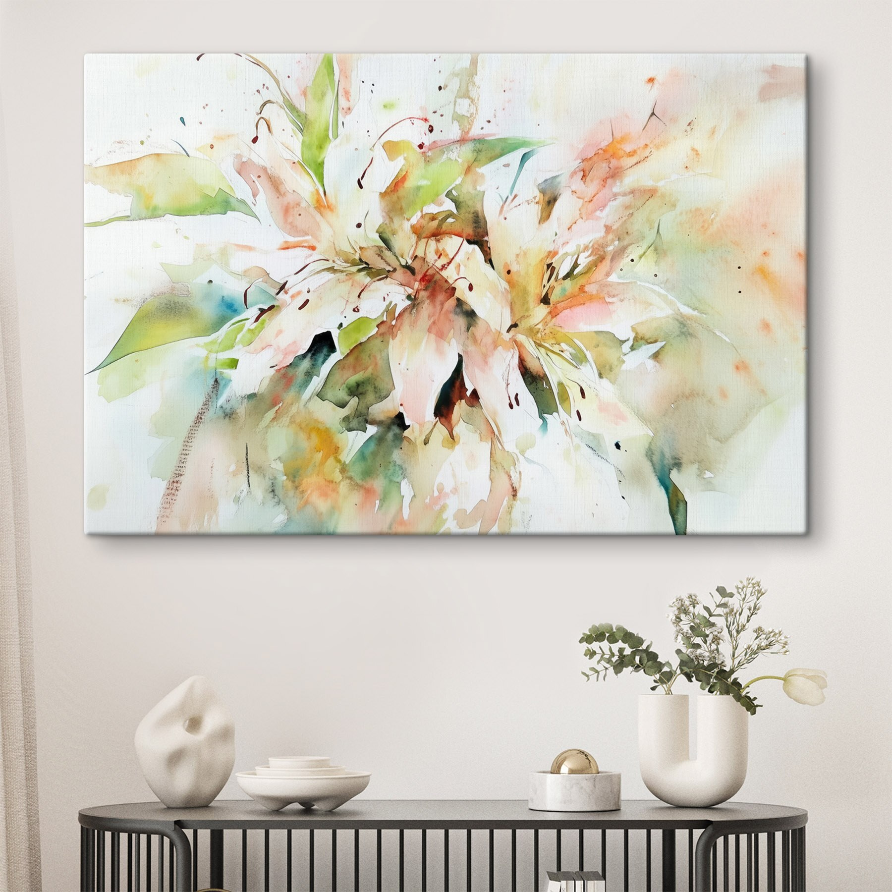 Painting of flowers on a white surface