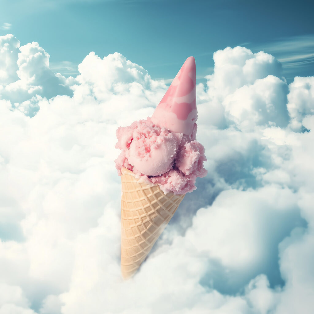 Pink ice cream cone in the clouds Pink ice cream cone in the clouds