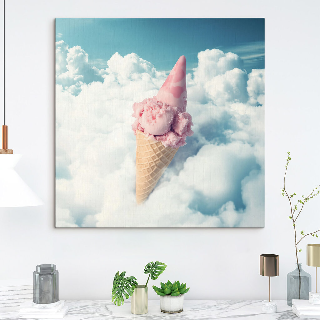 Pink ice cream cone in the clouds Pink ice cream cone in the clouds