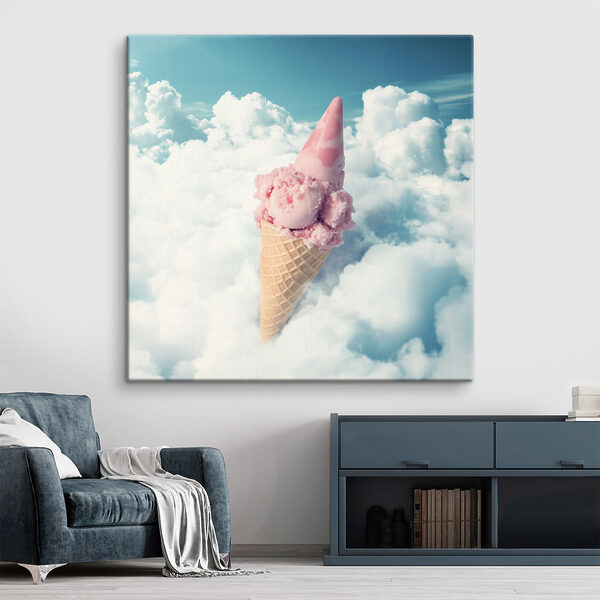 Pink ice cream cone in the clouds Pink ice cream cone in the clouds