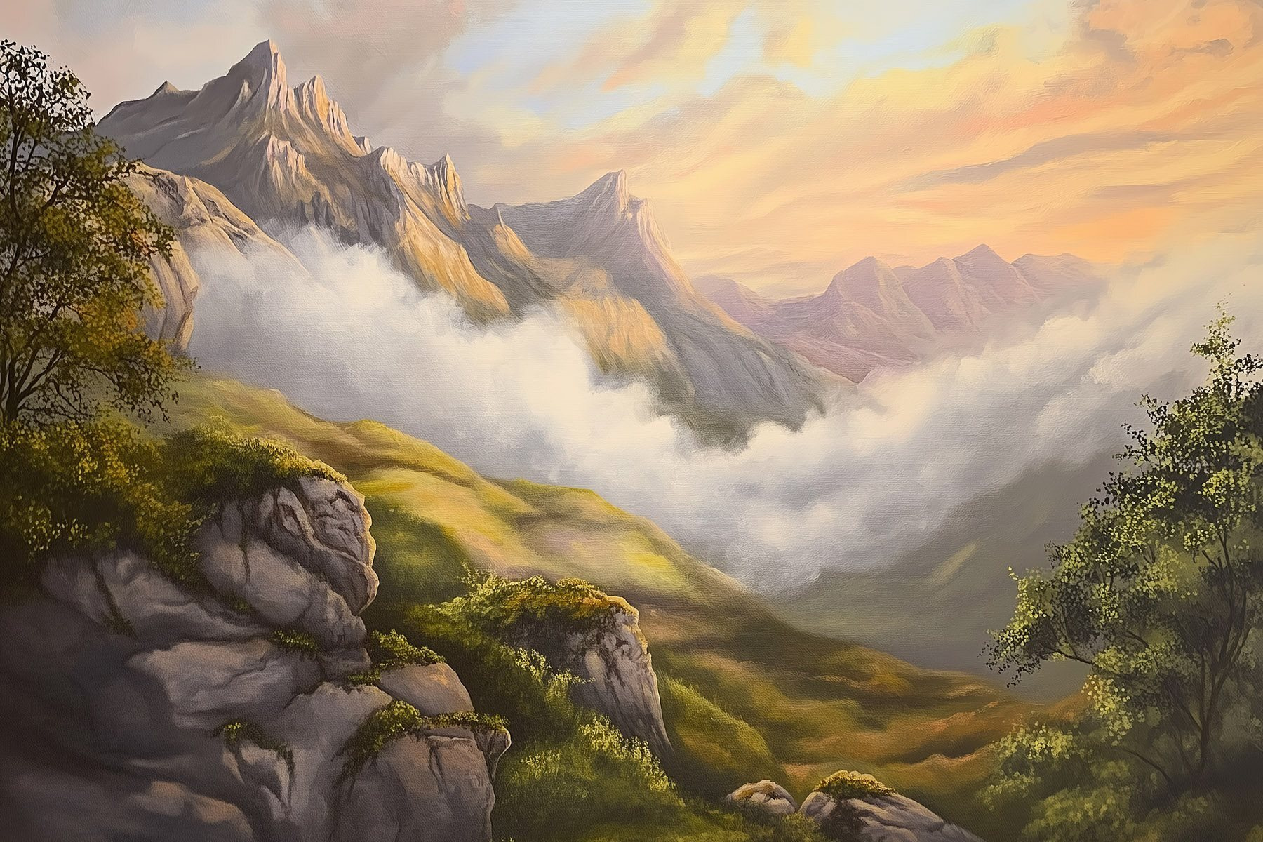 Painting of mountains and clouds Painting of mountains and clouds
