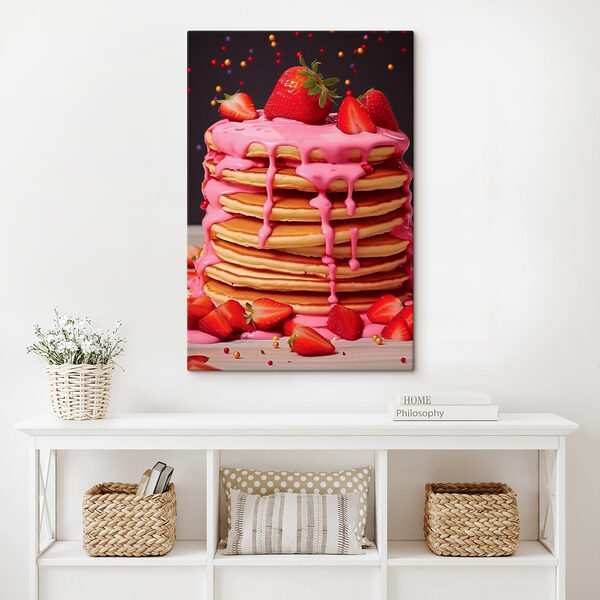 Quadri Quadri Pila di frittelle con glassa rosa e fragole (COD: s43263)