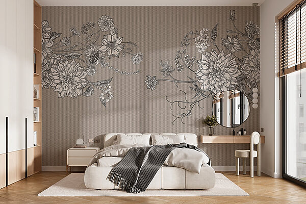 Carta da parati Carta da parati Elegante illustrazione floreale su sfondo strutturato (COD: w03395)